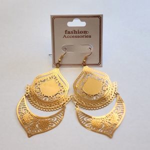 3 for $18 22kt Gold Plated Tiered Bohemian Earrings w/ Cutout Motifs